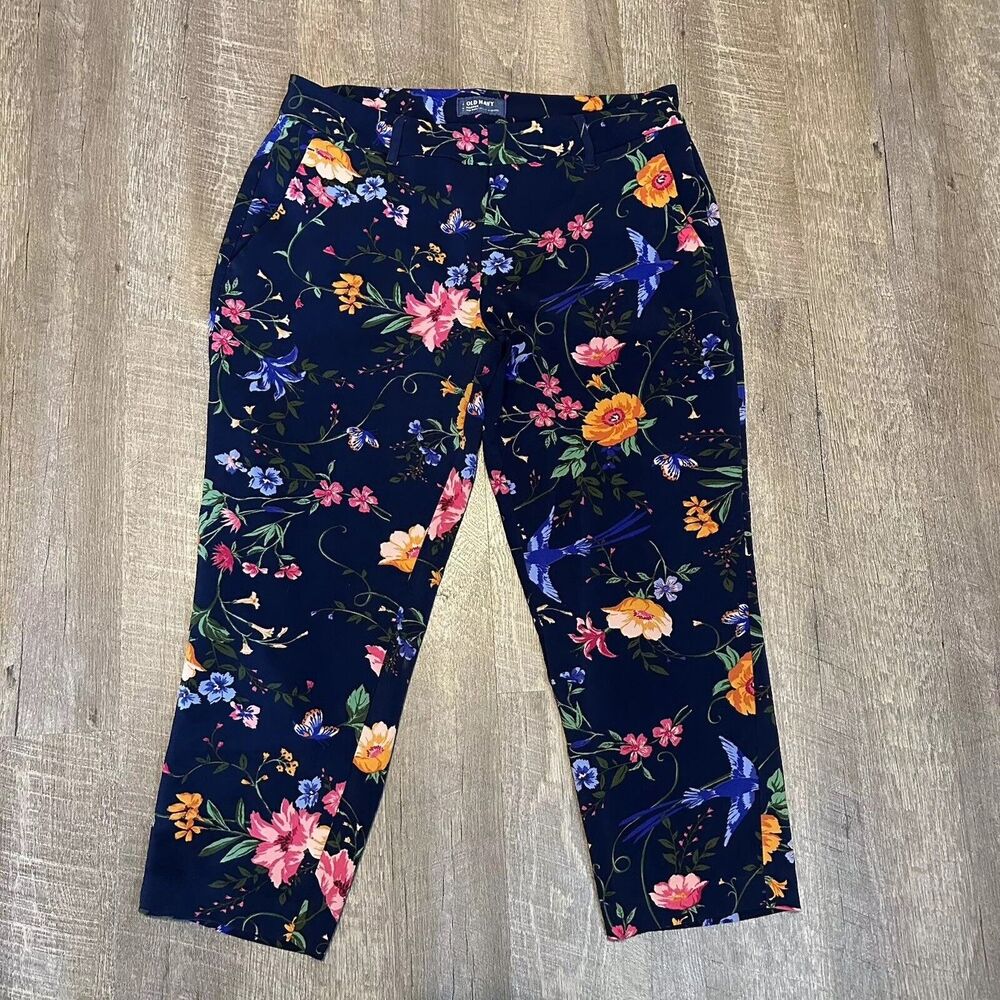 Old Navy Harper Mid Rise Pant Floral Humming‎ Bird Print Size 12 Regular